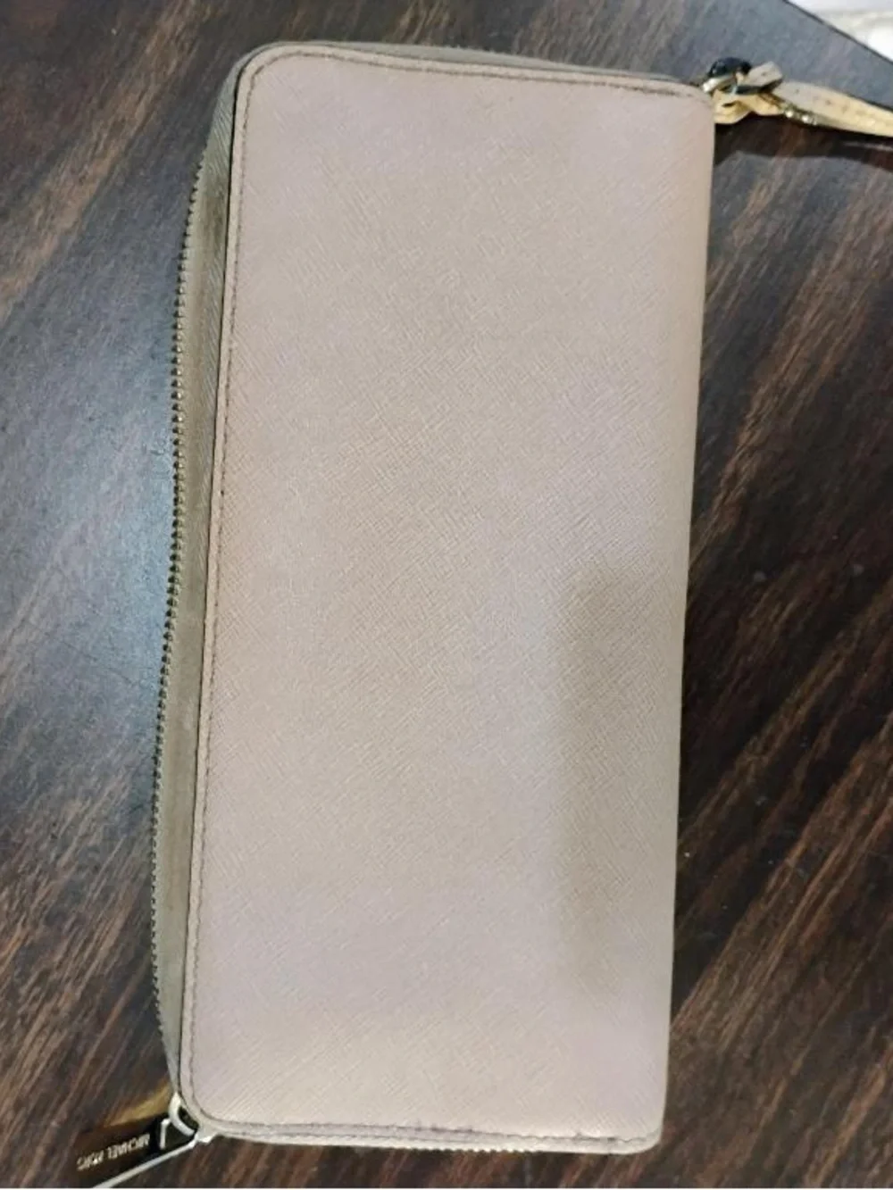 Michael Kors White Leather Zip Around Wallet Wristlet Continental Gold Logo